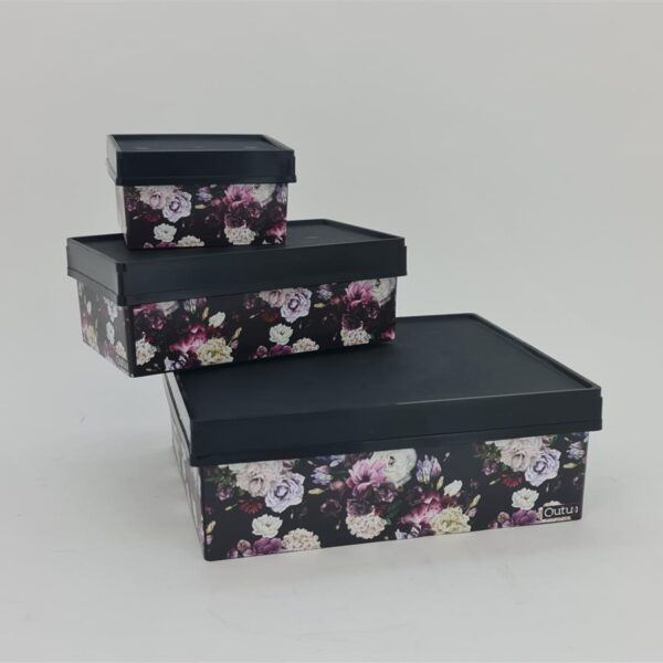 סט *3 קופסת פלסטיק פרחונית