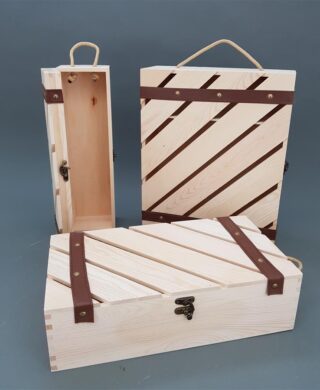 קופסת עץ ל-3 בקבוקים פסים