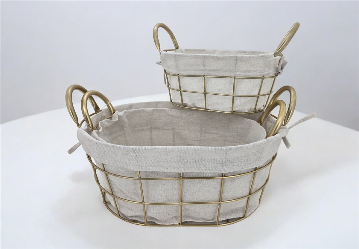 סלסלת מתכת מרופדת אובלית 16*28*38