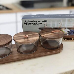 קברט 3 קעריות עם מכסים+מעמד עץ 7*11*31