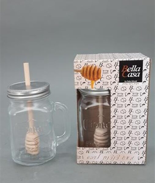 צנצנת דבש עם מקל עץ