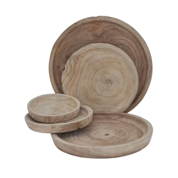 מגש עגול שוליים עץ מגולף 35 סמ.