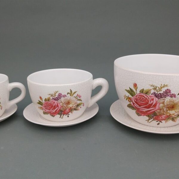 ספל לעציץ קטן עם צלוחית ורדים