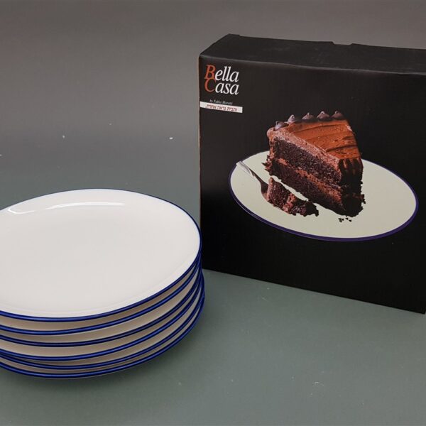 סט *6 צלחות עוגה פס כחול 18סמ.