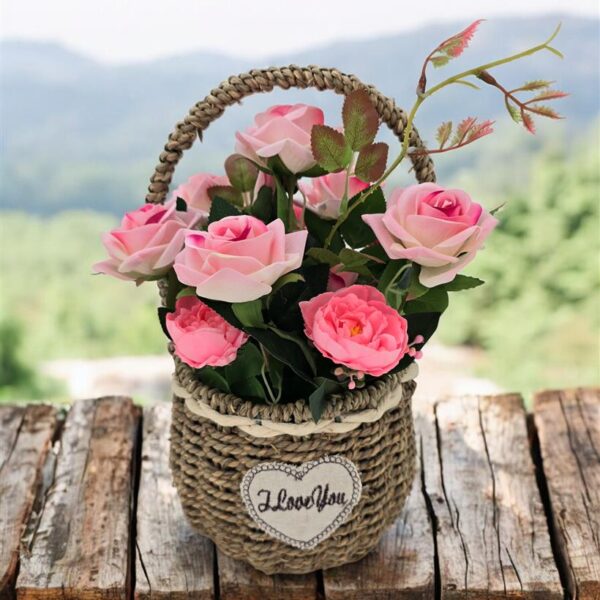 סידור פרחים+קש  38 סמ.