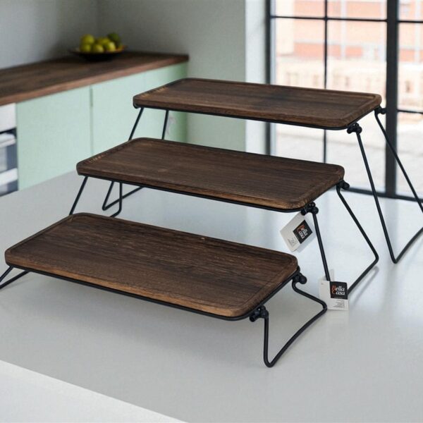 מגש עץ גבוה עם רגליי מתכת 15סמ.