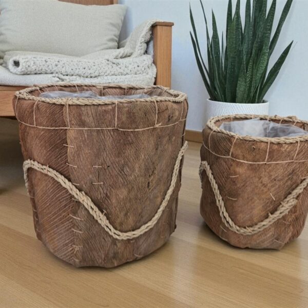 סט *2 בית עציץ עלי דקל+חבל 34*33