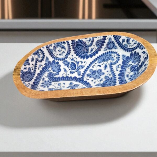 מגש עץ אמייל כחול 12*20