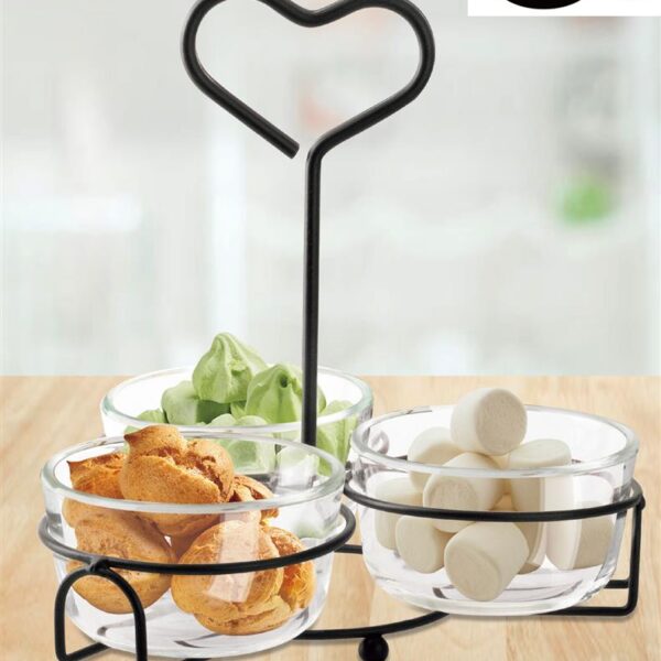 קברט 3 קעריות+מעמד מתכת שחור+ידית 20*19*22