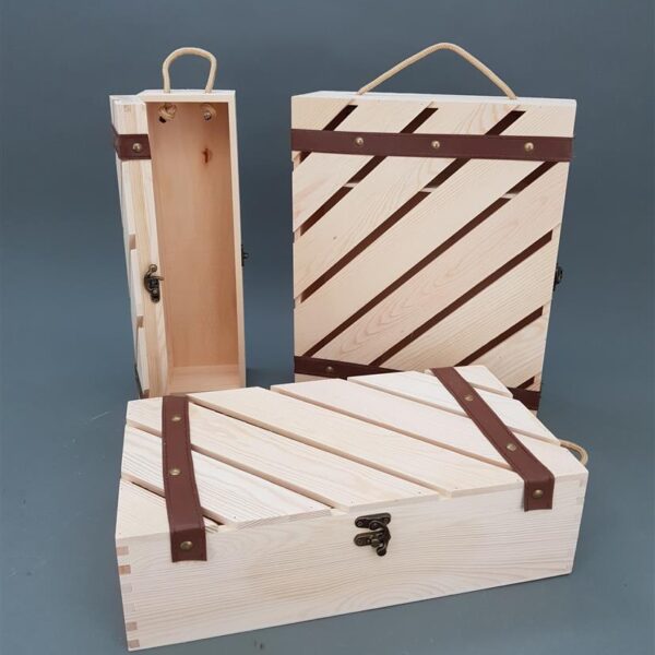 קופסת עץ לבקבוק אחד פסים