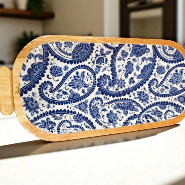 מגש עץ אמייל כחול 18*41