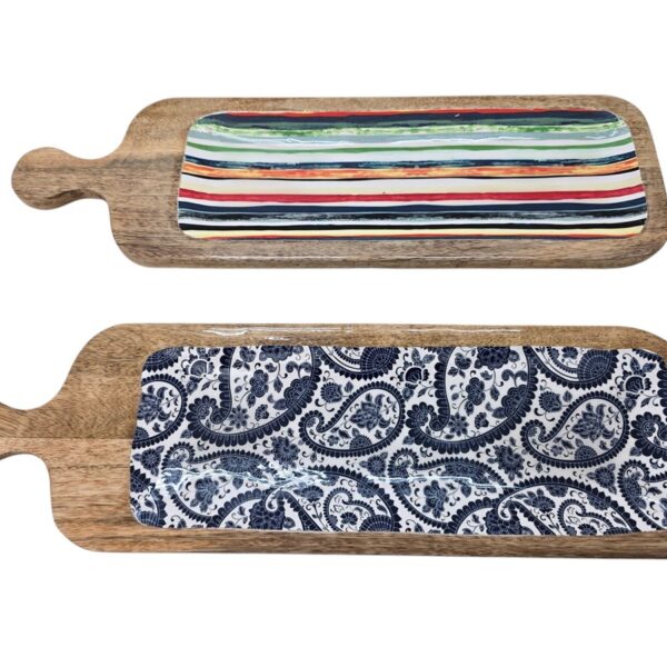 מגש עץ אמייל כחול 15*50